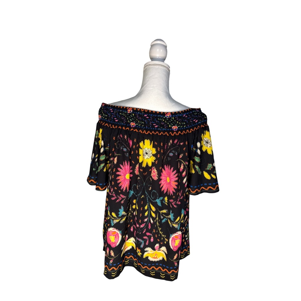 Flying Tomato Womens Black Neon Floral Off The Shoulder Smocked Blouse Large - Picture 3 of 7